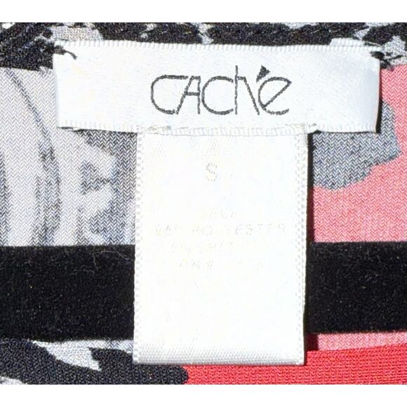 Cache Red & Black Versailles Pattern Tunic Top Blouse Split 3/4 Sleeves (Small) - Picture 2 of 4